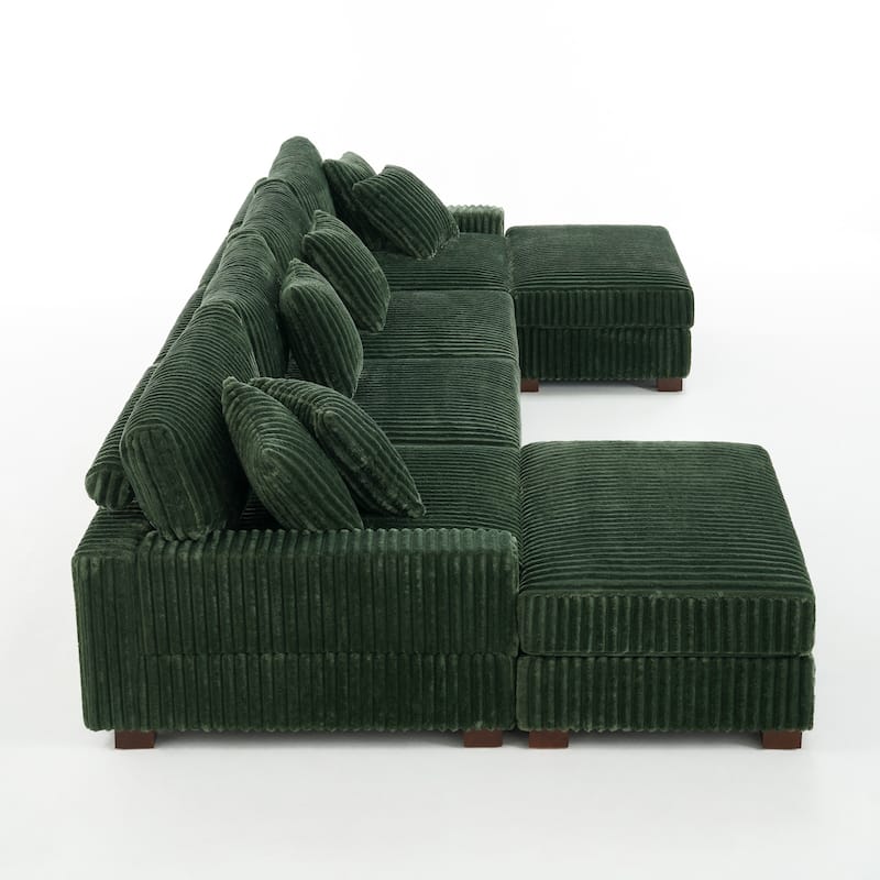 Anne 150" W Upholstered Plush Corduroy Modular Sectional Sofa