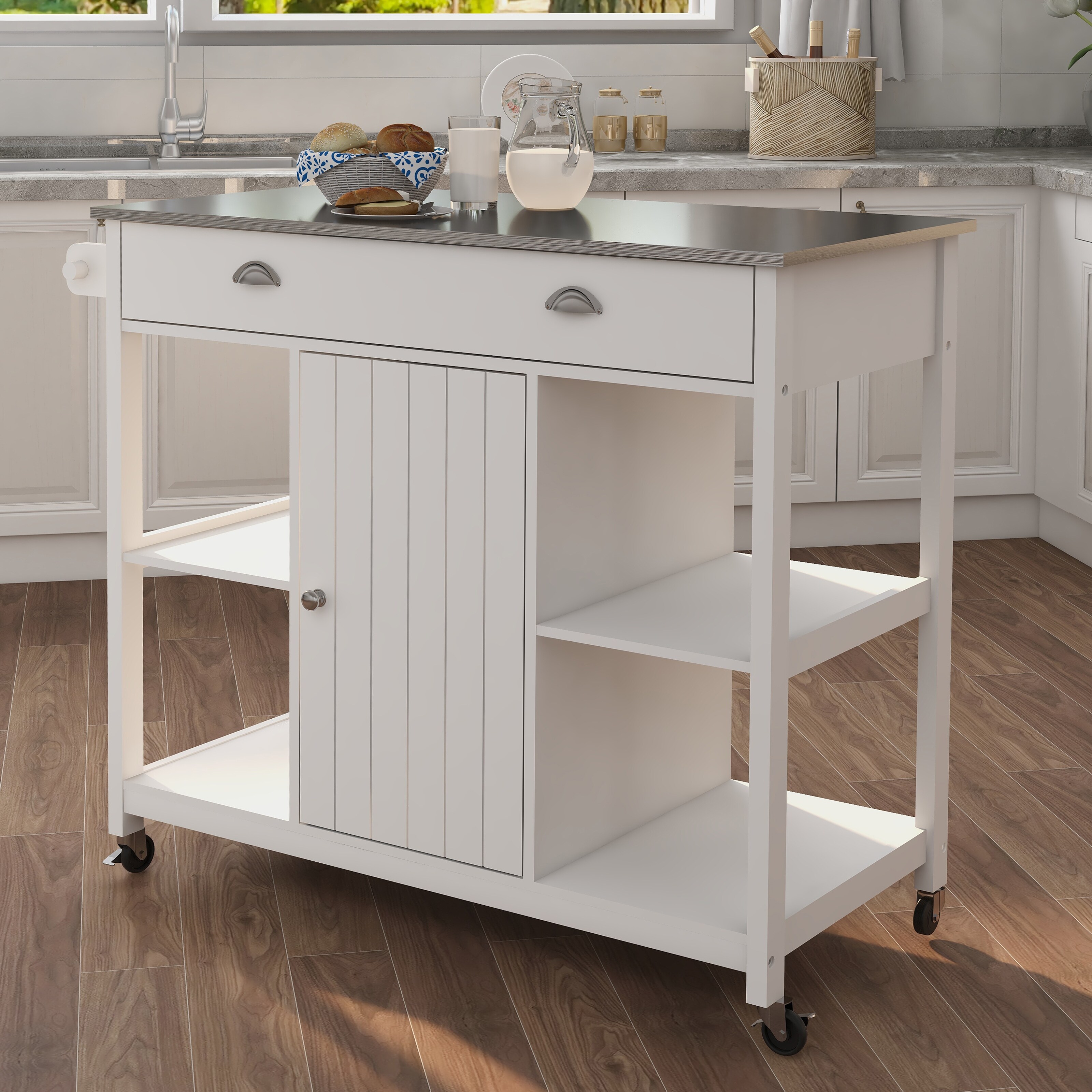 Eleanor Stainless Steel Top Kitchen Island - Shop Traditional