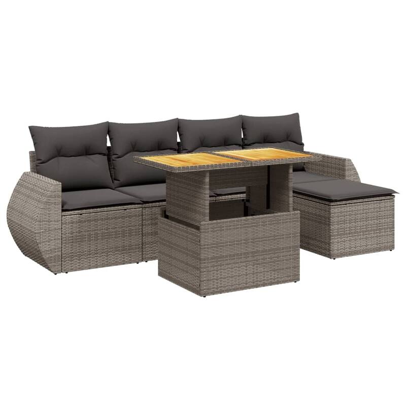 vidaXL Patio Sofa Set with Cushions Modular Sofas and Table 6 Piece Poly Rattan - 21.7 x 39.4 x 28.7