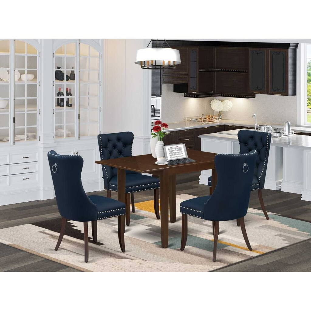5-Piece Mahogany Finish Solid Wood Top - Rectangular Upholstered Dining Room Set - Seats 4