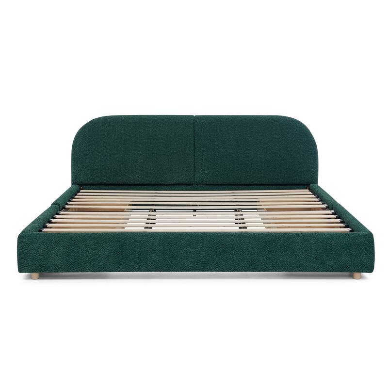 Stylish Curve-shaped Upholstered Platform Bed Frame Modern Minimalist Low Profile Bed with Curved Headboard Optional Storage Bed