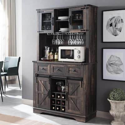 Farmhosue Bar Cabinet, Kitchen Buffet, Coffee Bar Sideboard Table