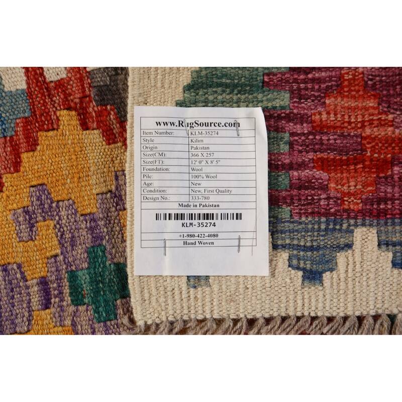 Kkilim Oriental Area Rug Hand-Woven Wool Carpet - 8'5"x 12'0"