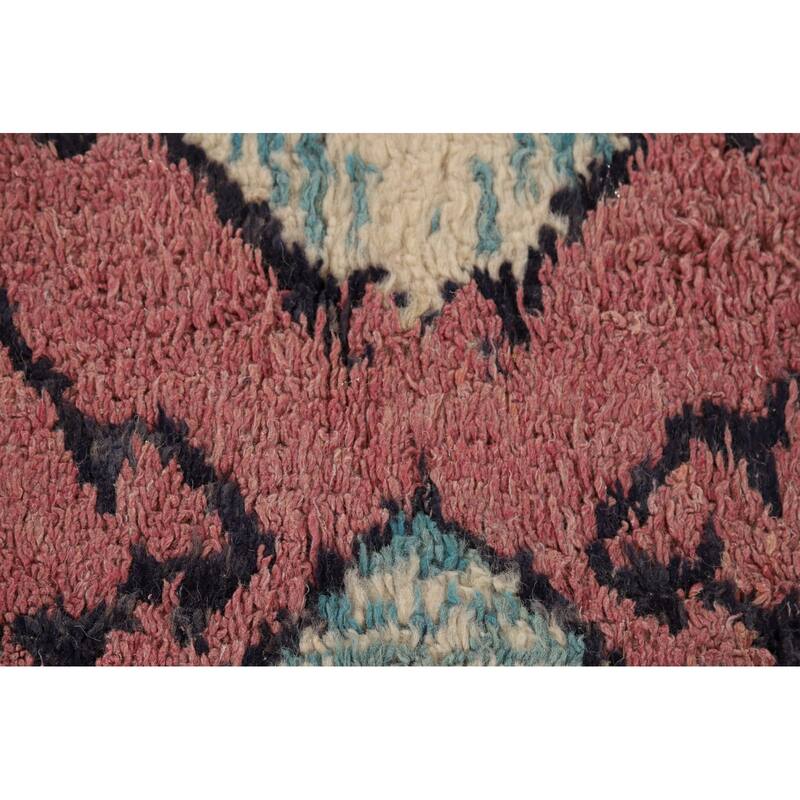 Pink Moroccan Oriental Area Rug Hand-Knotted Wool Carpet - 7'10" x 11'1"