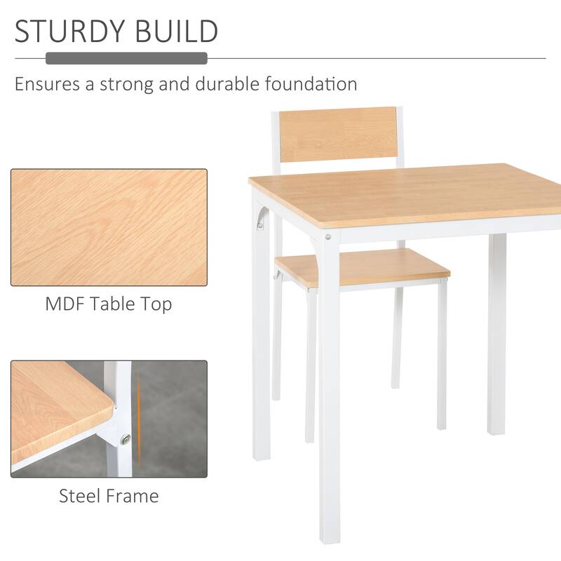 Wooden Dining Table Set with Table and Chairs and Sturdy Metal Frame