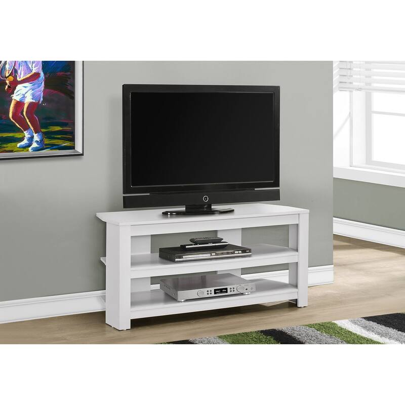 42 Inch TV Console, Modern TV Stand, Dark Walnut Finish, Storage Shelves for Gaming & Accessories, Living Room/Bedroom