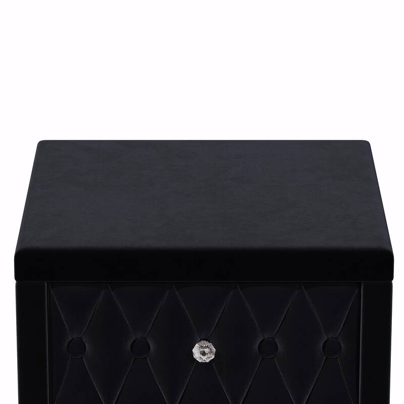 Velvet Nightstand with 2 Drawers and Crystal Handles