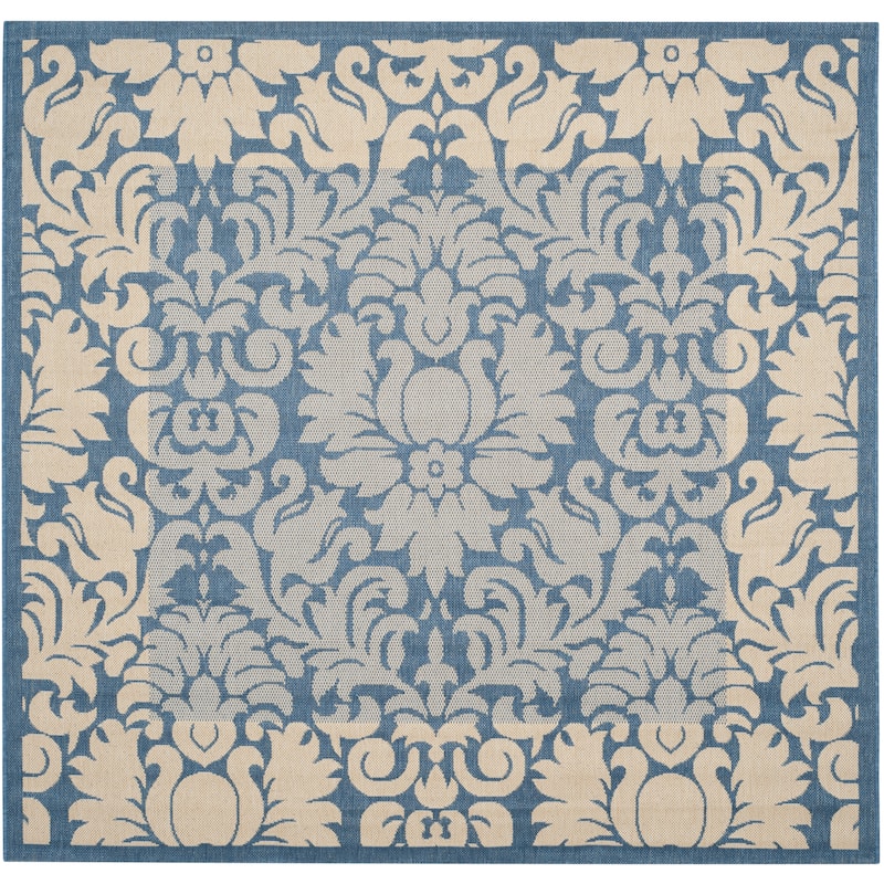 SAFAVIEH Courtyard Peggie Indoor/ Outdoor Patio Backyard Rug - 6'7" Square - Blue/Natural