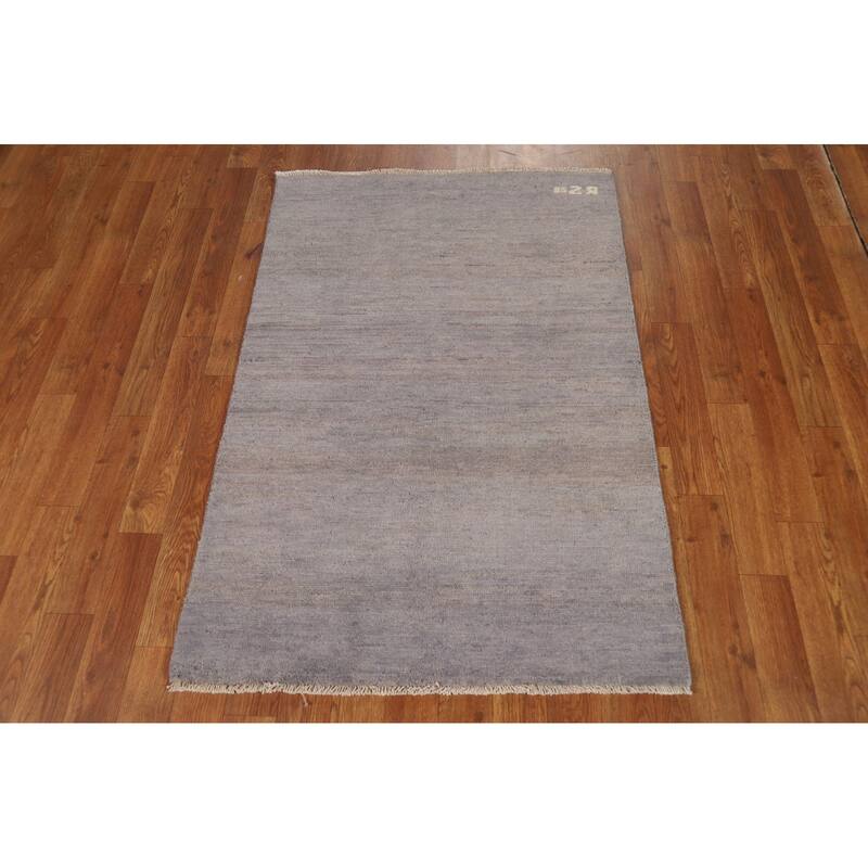 Hand Knotted Oriental 100% Wool Carpet Modern Modern Greys & Charcoal Gabbeh Area Rug - 4' 0'' X 2' 8''