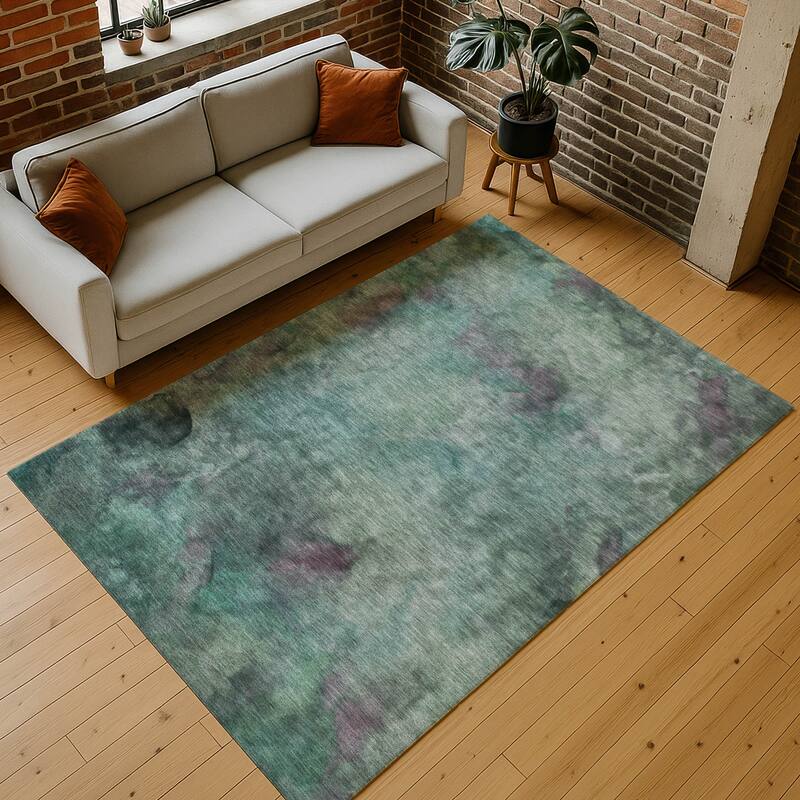 Machine Washable Indoor/ Outdoor Abstract Contemporary Chantille Rug