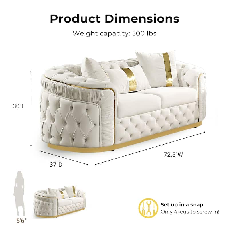 Furniture of America Urgoto Glam 2-Piece Beige Polyester Fabric Button Tufted Sofa Set