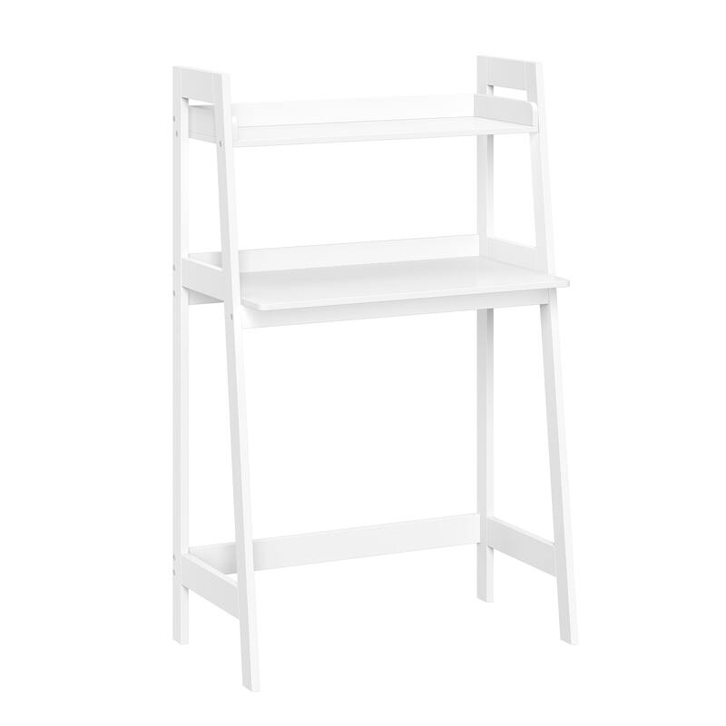 RiverRidge Kids Art Table Desk with Ladder Shelf and Open Storage Shelf for Playroom - White