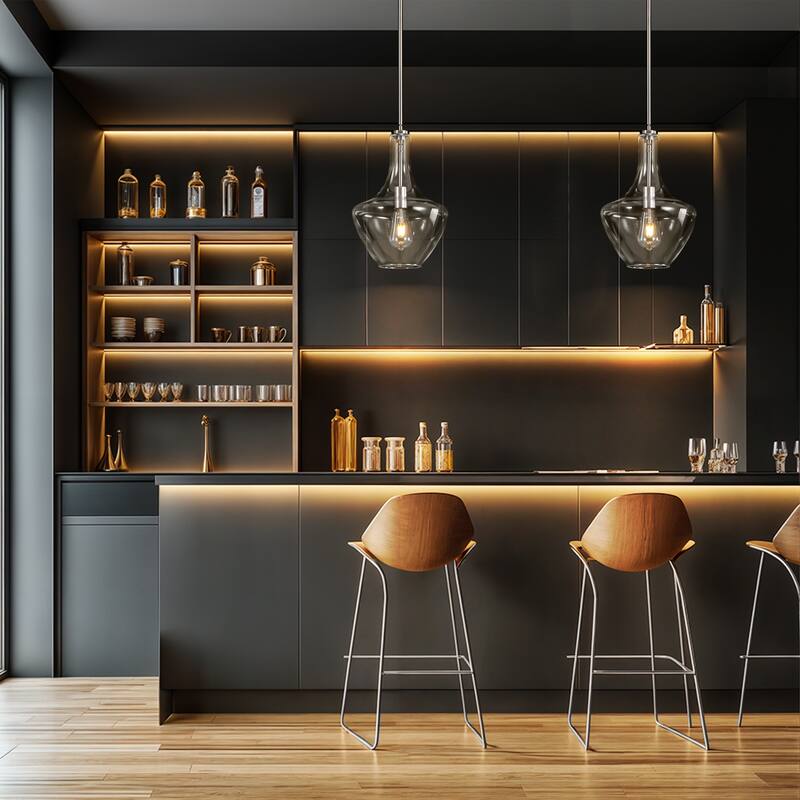 10.4" 1-Light Modern Bell-Shaped Chrome/Gold/Matte Black Clear Glass Pendant Light for Kitchen Island Dining Room