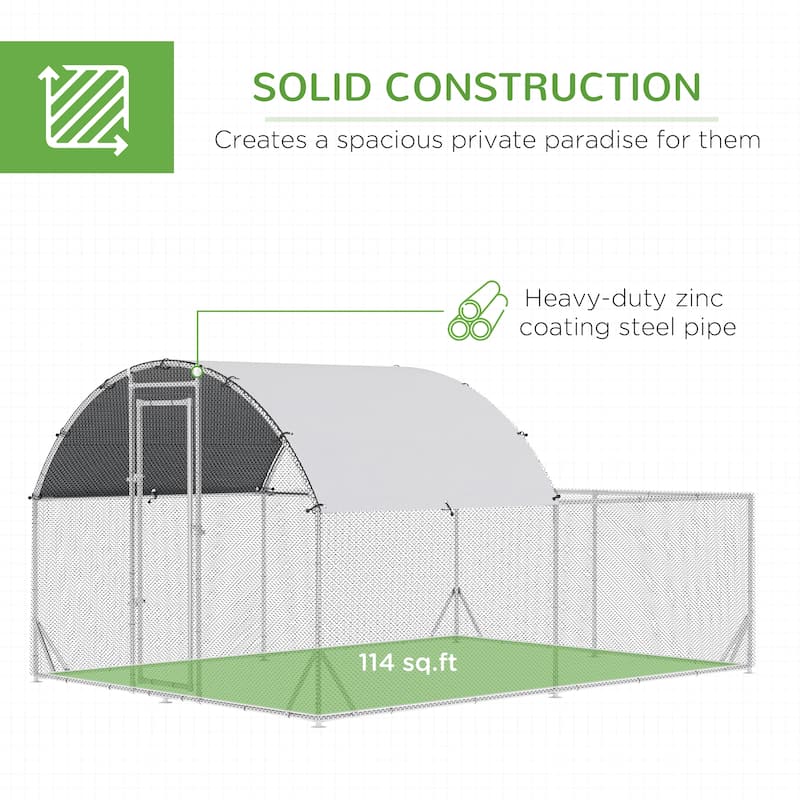 Large Outdoor Chicken Coop with Shady Roof and Galvanized Steel Frame Mesh Ventilation for Holds 10-12 Poultry