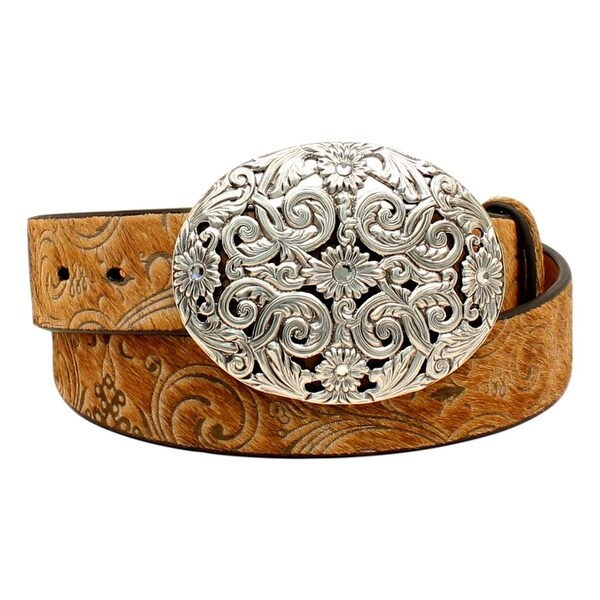 Ariat Western Belt Womens Hair Scroll Crystals Oval Tan