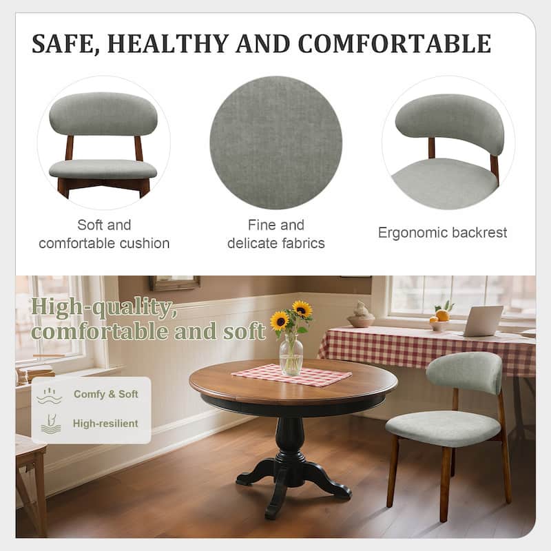 Flannelette Upholstered Dining Chair with Walnut Solid Wood Legs, Armless Chair Set of 2 for Kitchen, Restaurant, Living