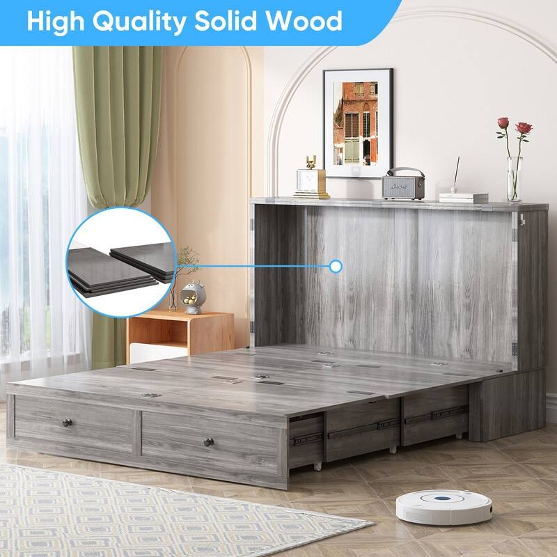 Mixoy Modern Full/Queen Size Murphy Bed Chest with Mattress and Storage