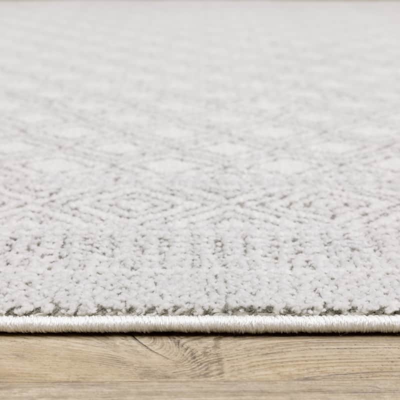 Style Haven Marciana Two-Tone Diamond Panel White/ Grey Power Loom Rug-