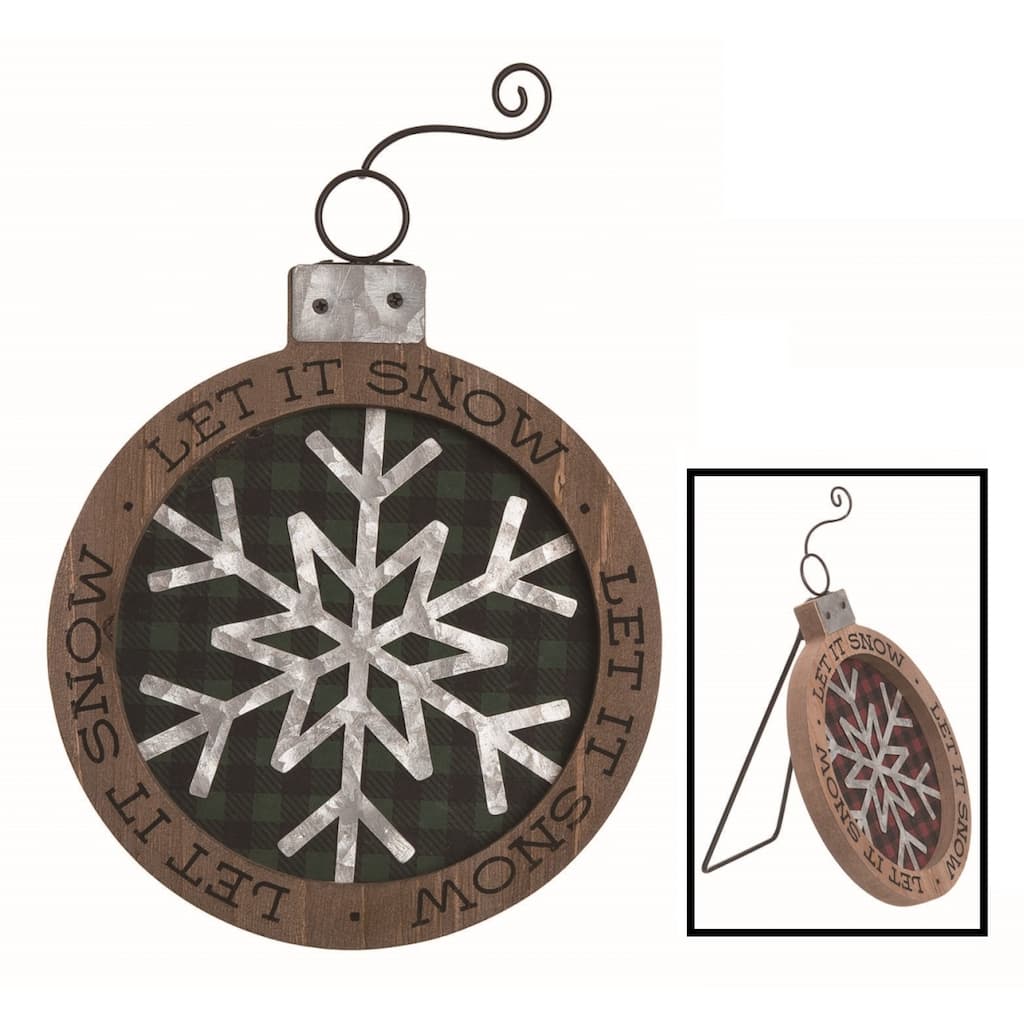 Transpac Wood Multicolored Christmas Buffalo Check Oversized Ornament Accent