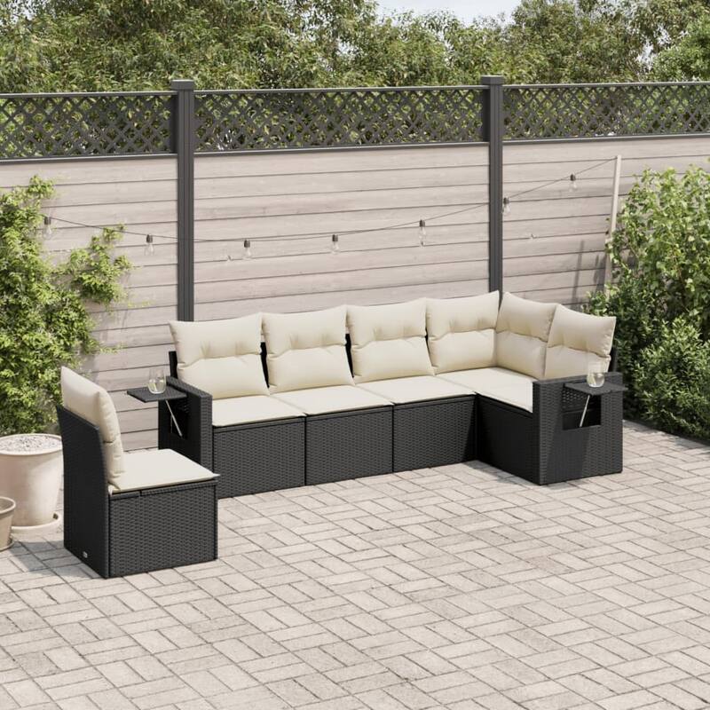 vidaXL Garden Sofa Set Black - Black and cream 6 Piece Without table