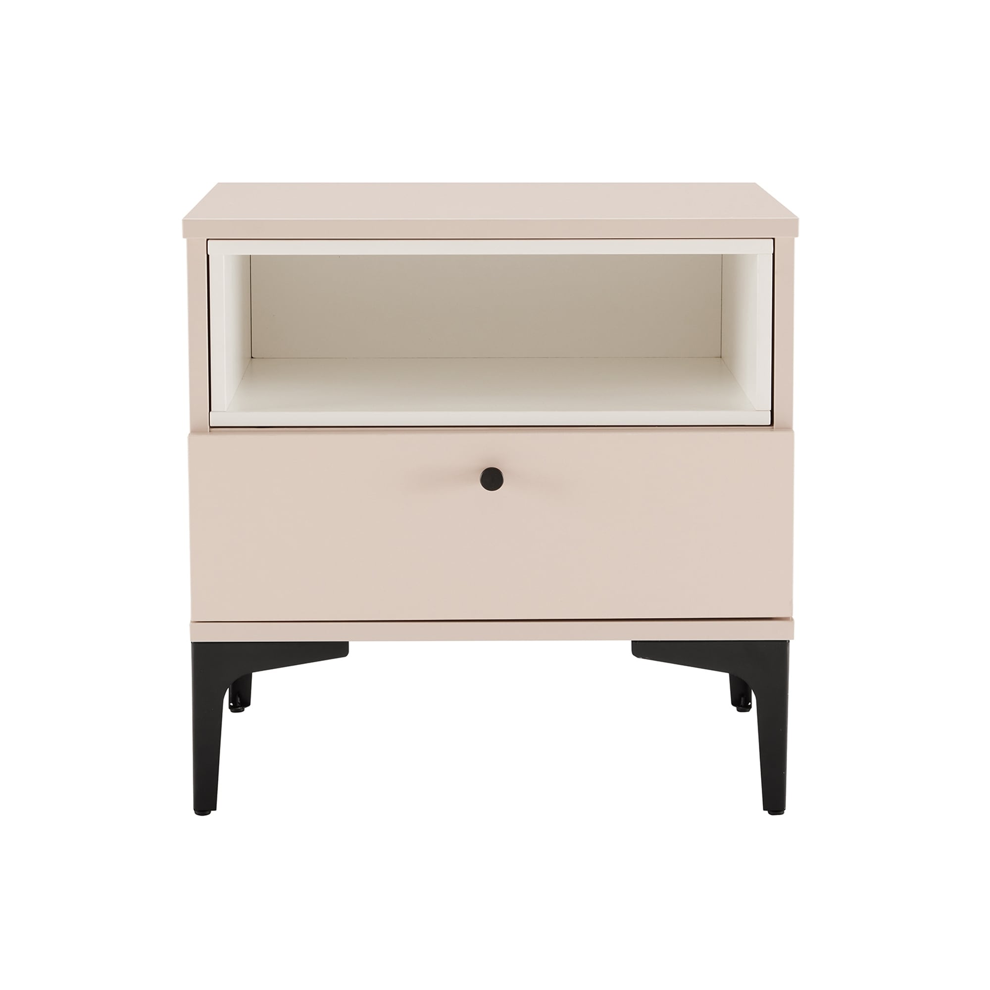 Modern Nightstand with Drawer and Open Shelf Metal Frame Design