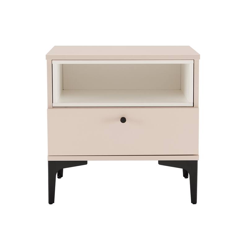 Modern Pale Rose and White Nightstand with Drawer and Open Shelf - White+Rose gold