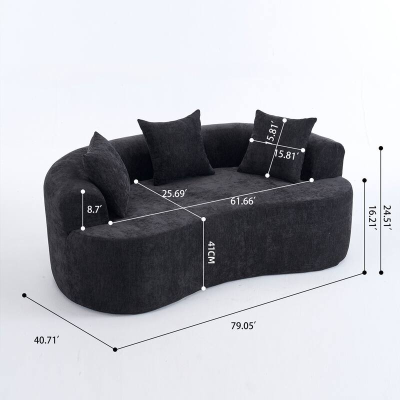 GDFStudio - Modern Crescent-Shaped Chenille 79" 3-Seater Sofa