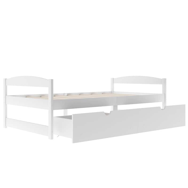 White Twin Size Platform Bed with Two Storage Drawers
