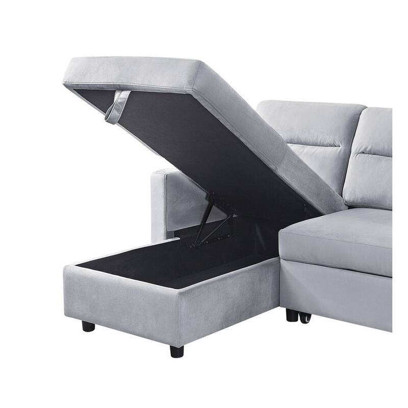 Ami 82 Inch Modern Reversible Sleeper Sofa with Chaise, Side Pocket, Gray