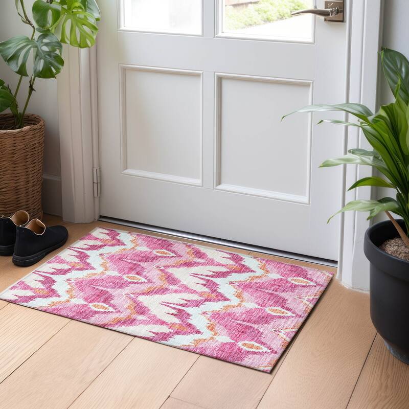 Premium Washable Super Soft Modern Ikat Mayfield Rug - Pink - 1' 8" x 2' 6" - Rectangle