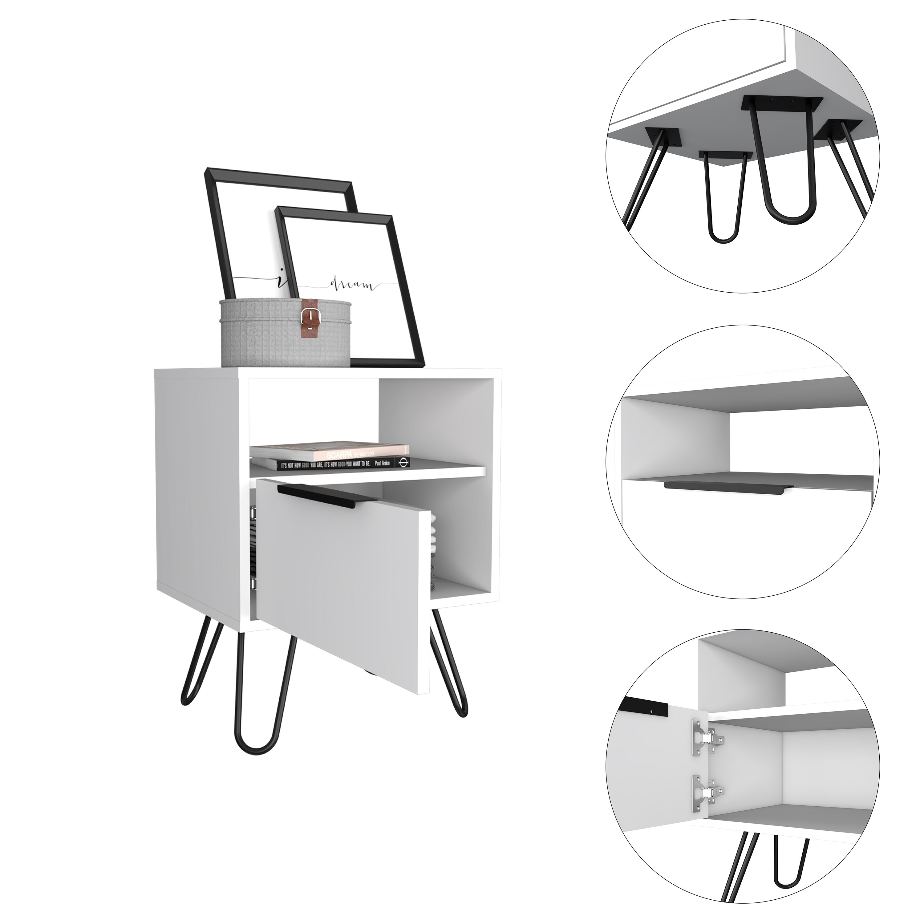 FM Furniture Vienna Nightstand with Shelves and Hairpin Legs-image