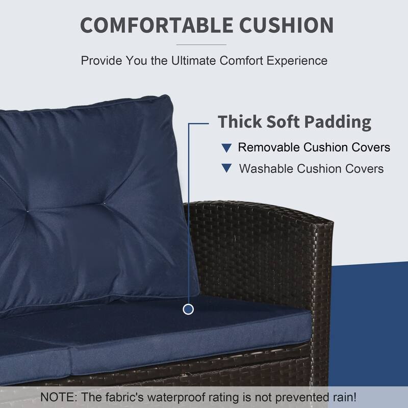 Outsunny 4-piece Outdoor Patio Rattan Furniture Set w/ 2 Chairs, 1 Double Couch, & a Coffee Table & Cushions