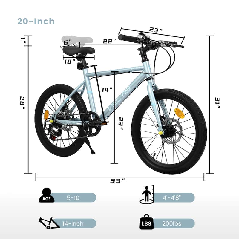 20 Inch Kids Road Bike, Boys & Girls Bicycle Ages 6-12, 7-Speed Steel Frame with Dual Disc Brakes