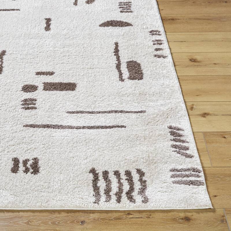 Livabliss Scandinavian Fossay Shag Stripe Washable Area Rug - 2'7" x 7'3" - Light Beige/ Dark Brown