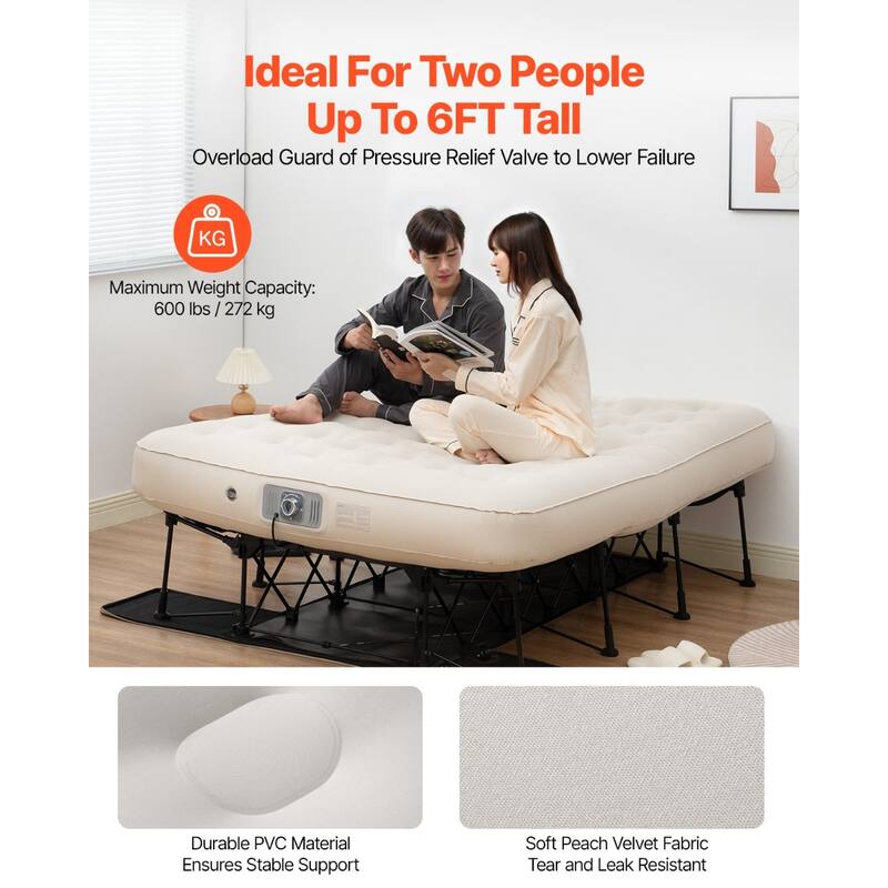 Inflatable Air Mattress with Frame and Pump for Camping or Guest Use