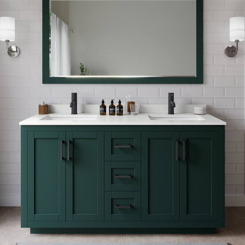 Wyndham Collection WCF292960D-QTZ-UNSM58 Miranda 60" Free Standing - Green / White Quartz Top / Matte Black Hardware