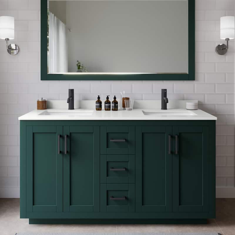 Wyndham Collection WCF292960D-QTZ-UNSMXX Miranda 60" Free Standing - Green / White Quartz Top / Matte Black Hardware