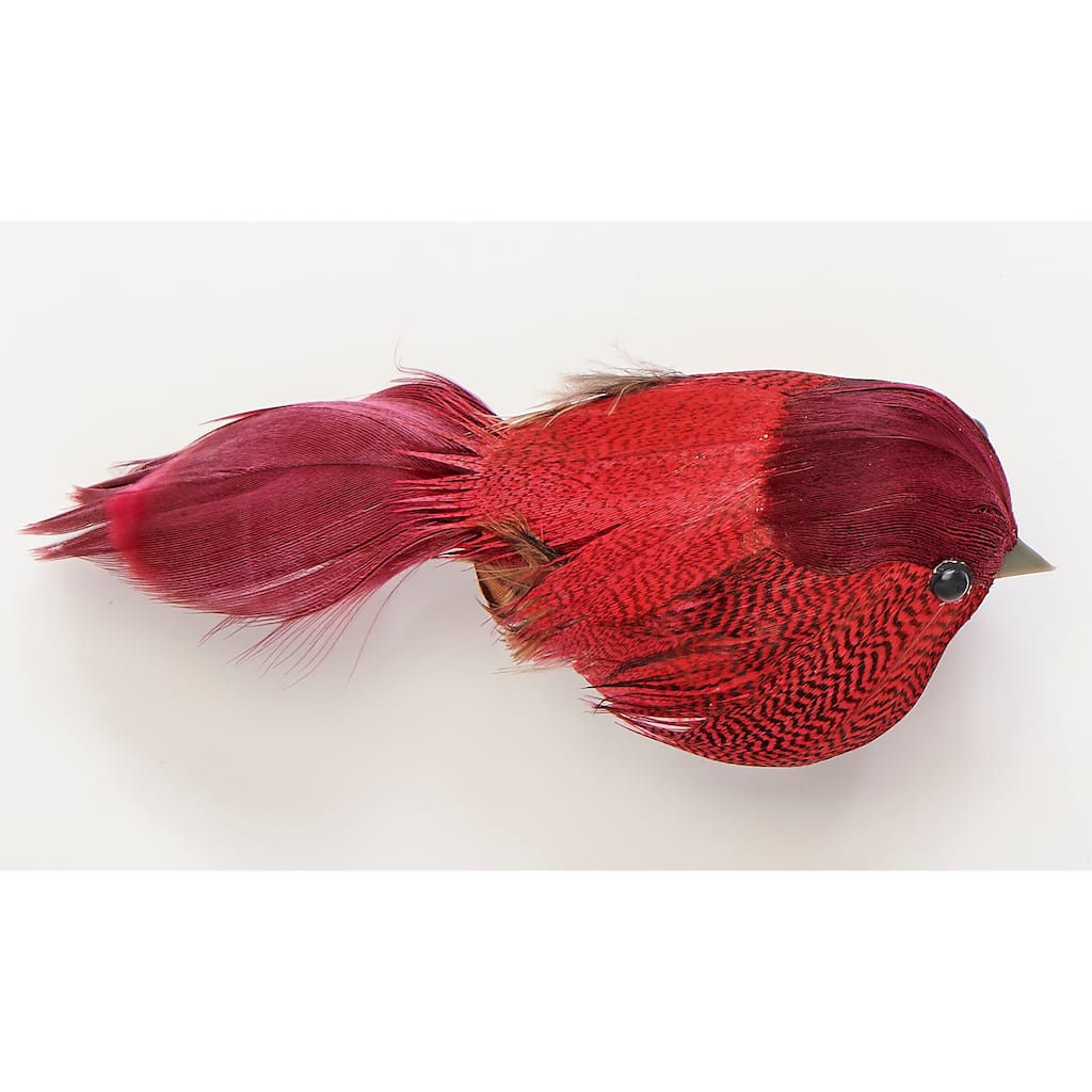 3" Feathered Bird with Metal Clip, Red, Set of 6 - 3