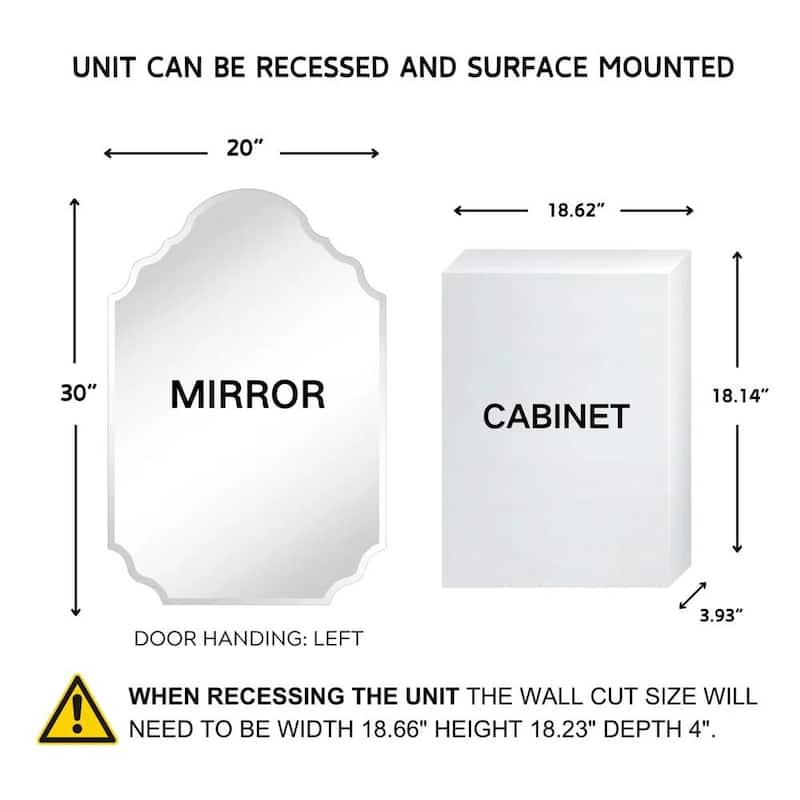 TEHOME Frameless Irregular Medicine Cabinet with Beveled Mirror - 20" x 30"
