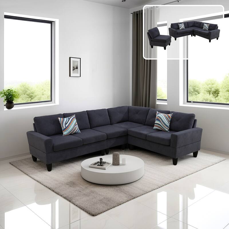 Contemporary 4-Piece L-Shaped Sectional Sofa Set - Dark Grey