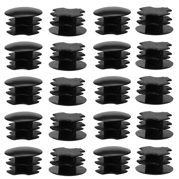20pcs 19mm OD Plastic Round Tube Insert Ribbed Pipe Cover Caps Black Floor Protector, 0.63"-0.71" Inner Dia