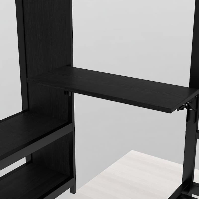 Metal Twin/Full/Queen Over Twin Bunk Bed with Trundle, Built-in Wardrobe, Foldable Desk, and Ladder, Black