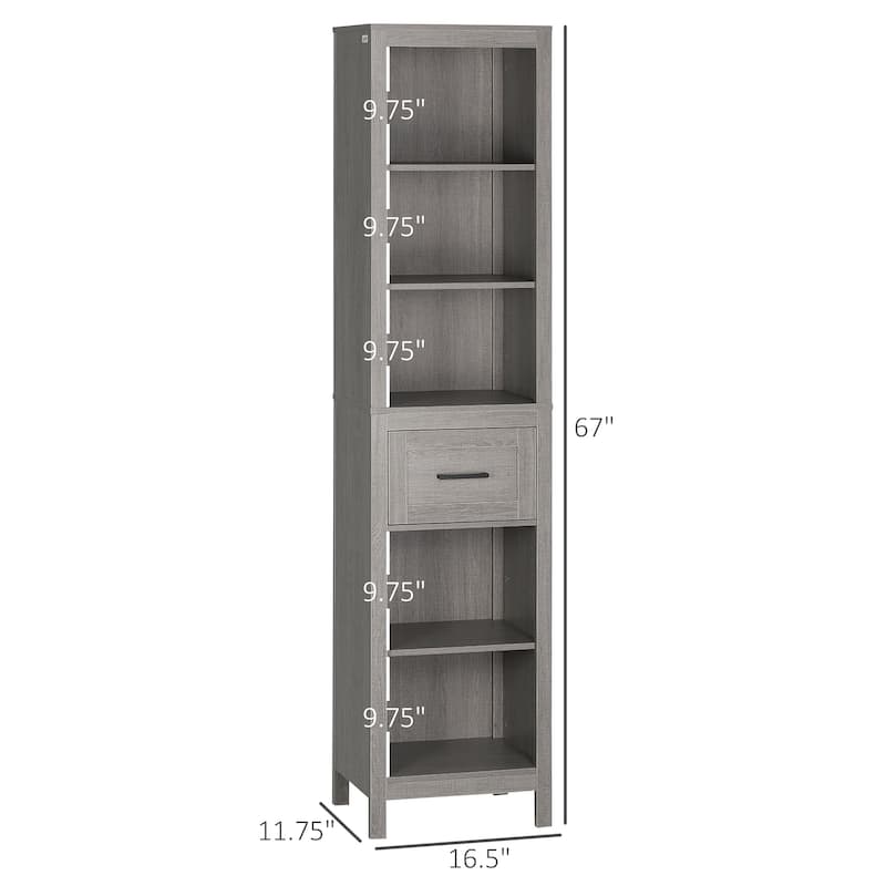 kleankin Narrow Bathroom Storage with Drawer and 5 Tier Shelf, Tall Cupboard