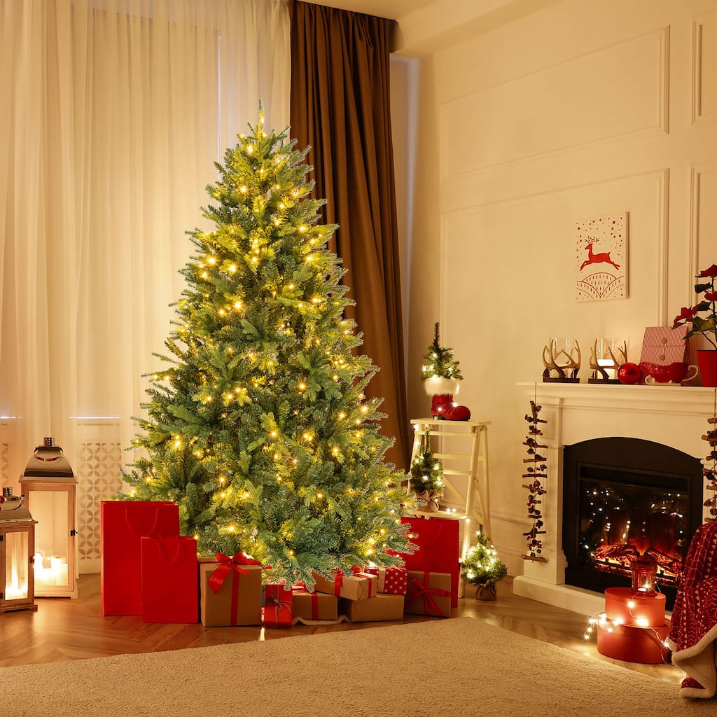 Gymax 5/6 FT Pre-Lit Artificial Christmas Tree Hinged Xmas Tree w/