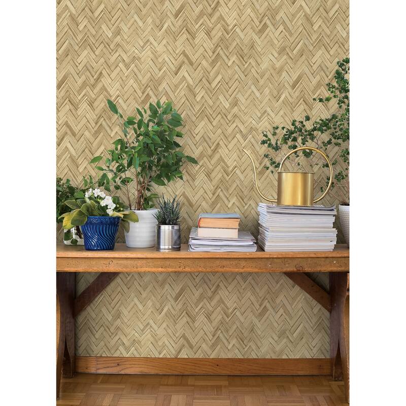A-Street Prints Ellery Wheat Herringbone Wallpaper
