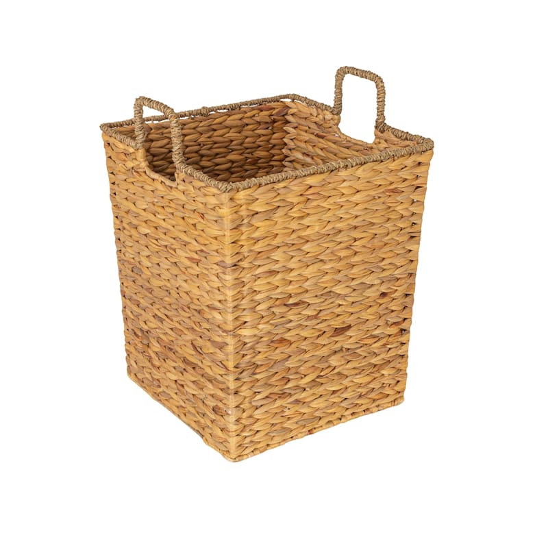 Household Essentials Handwoven Water Hyacinth and Seagrass Basket with Handles - 13.8"L x 13.8"W x 16.1"H