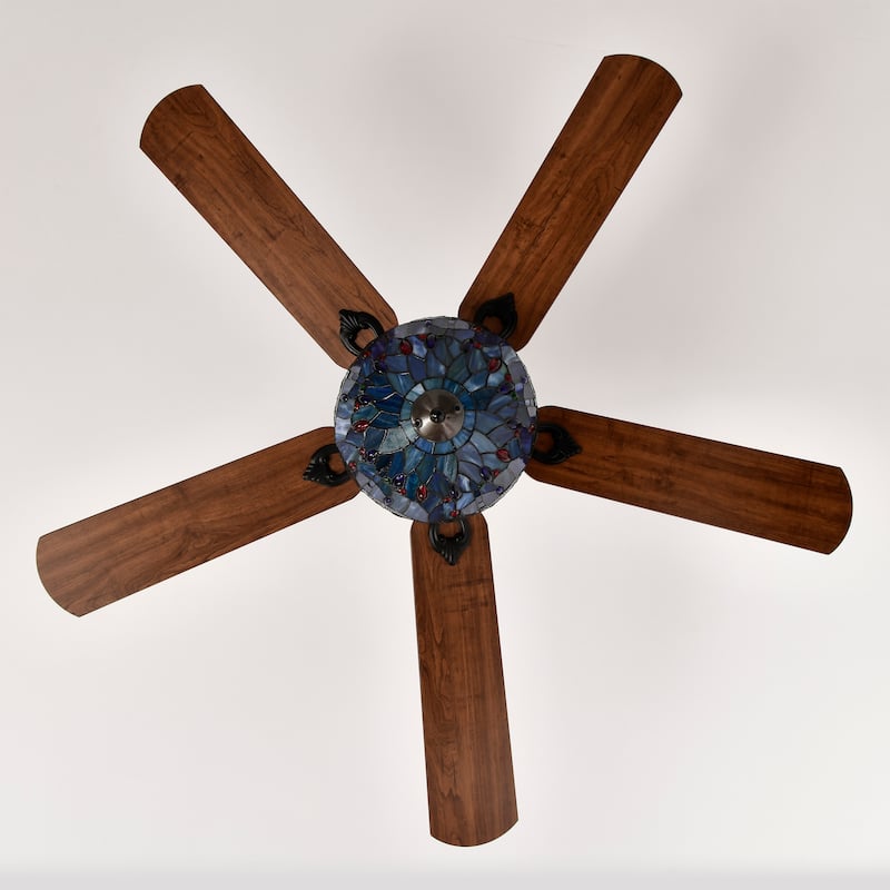 Barkol 5-Blade Lighted Ceiling Fan 2-Tier Tiffany Style Glass