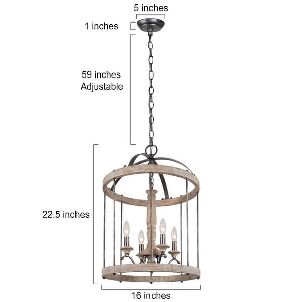 Modern Farmhouse 4-Light Wood Chandelier Cage Pendant Lights for Dining Room - D16" x H22.5"