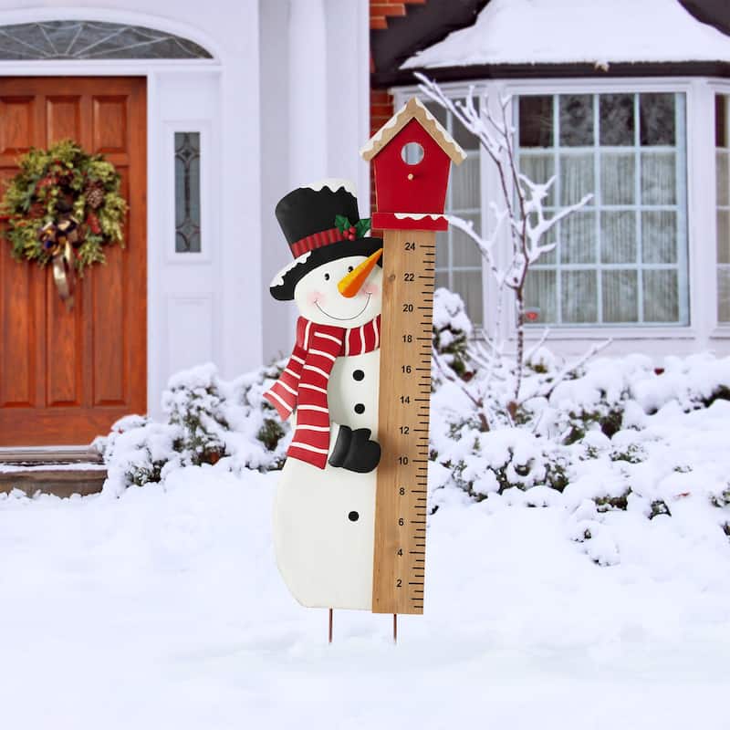 Glitzhome Christmas LED Lighted Wooden Snowman Gauge Yard Stake Wall Decor - Snowman