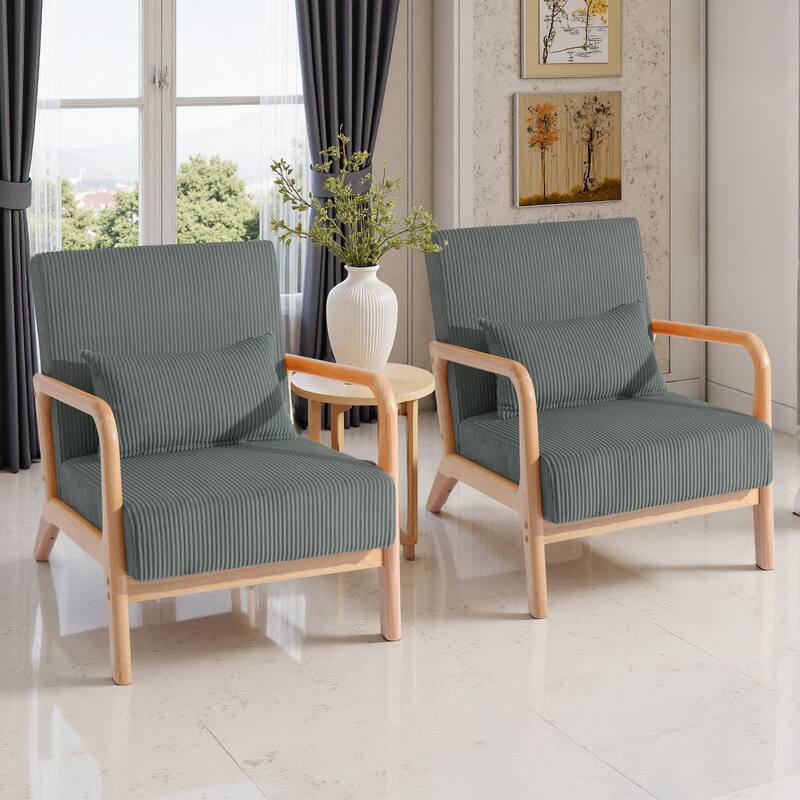 2 Set Upholstered Lounge Arm Chair with Pillow - Set of 2